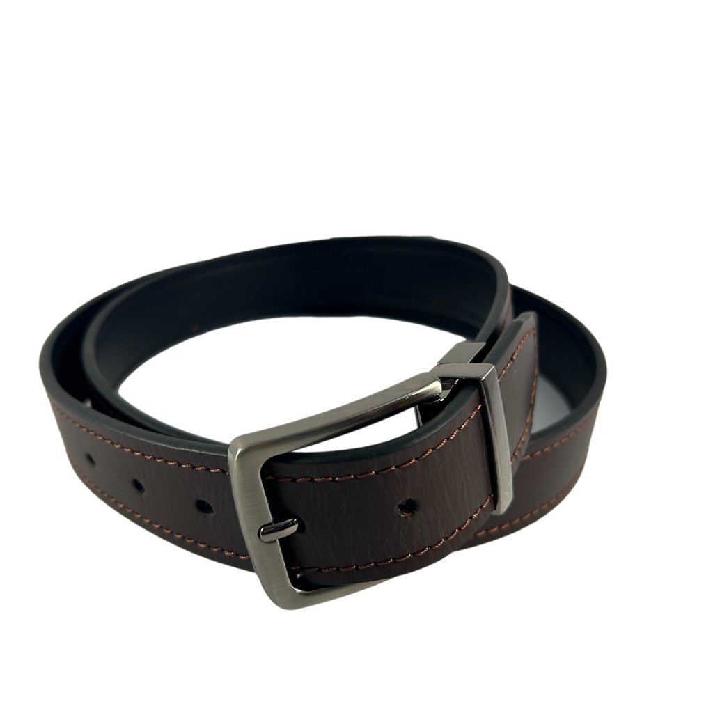 Brown Black Reversible Mens Dress Belt Size 44 Classic Silver Tone Buckle